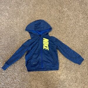 Nike Kids' Blue Hooded Zip Jacket with Neon Yellow Logo